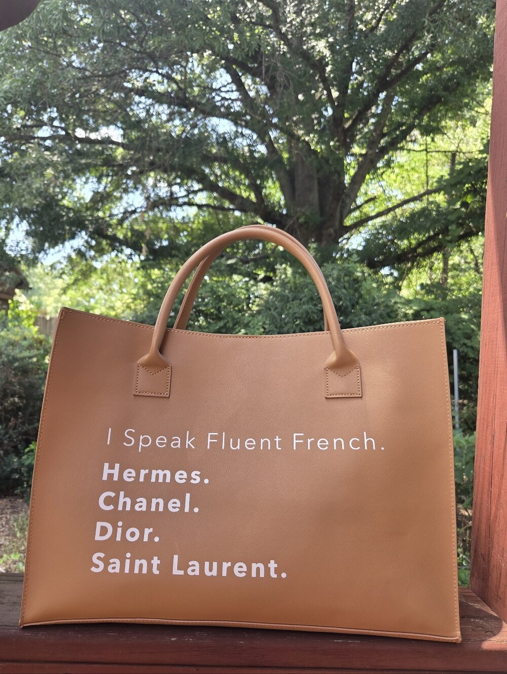 ✨️LN  "I Speak Fluent French" vegan leather Tote Bag with White Script